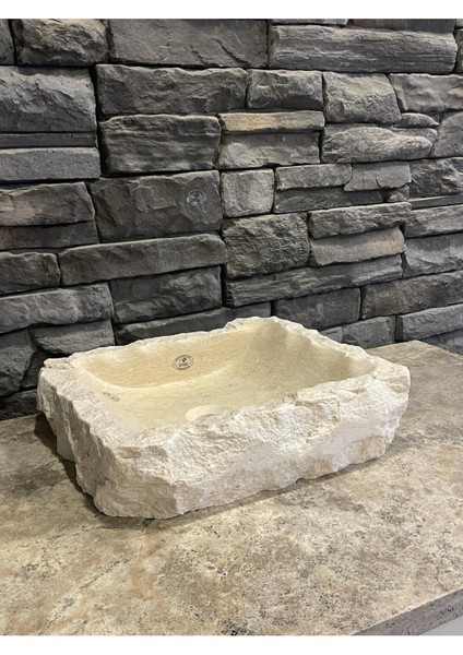 Doğal Taş Traverten Doğal Taş Patlatma / Kaya Model Lavabo 43X37X12