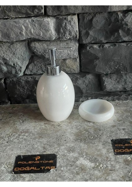 Oval Beyaz Mermer Sabunluk Seti