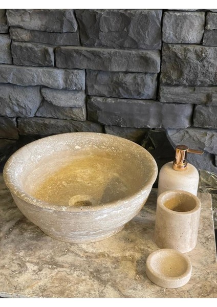 Traverten Lavabo, Sıvı Sabunluk, Diş Fırçalığı, Katı Sabunluk 4,lü Set fiyatları