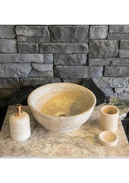 Traverten Lavabo, Sıvı Sabunluk, Diş Fırçalığı, Katı Sabunluk 4,lü Set fırsatları
