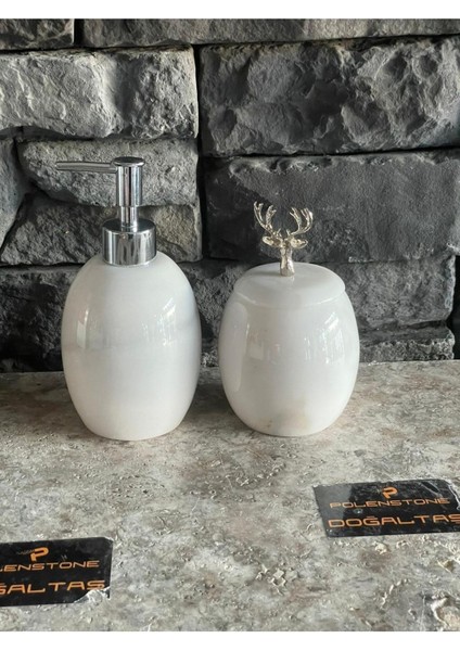 Elips Model Mermer Sıvı Sabunluk ve Kapaklı Pamukluk 2'li Set fiyatları