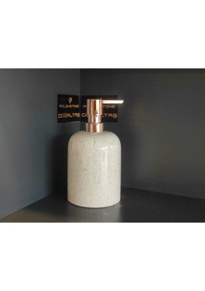 Bej Mermer Sıvı Sabunluk Rose Gold Pompalı