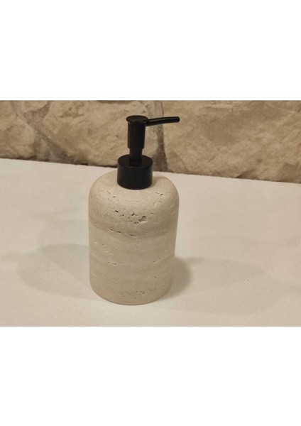 Traverten Doğal Taş Sıvı Sabunluk Mat Siyah Pompalı