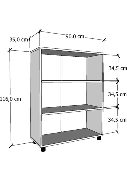 Çok Amaçlı Ofis Dolabı, Dosya Dolabı, Kitaplık 3G-007-AD-CEVİZ/90x35x116h