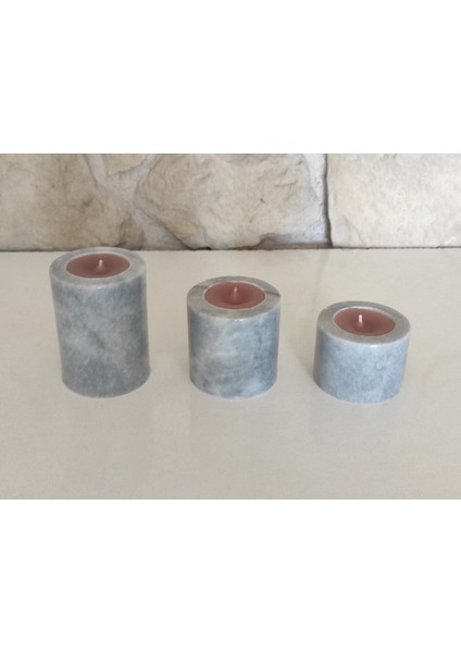 Gri Mermer 3'lü Mumluk Takım Dökme Mum ile Beraber fiyatları