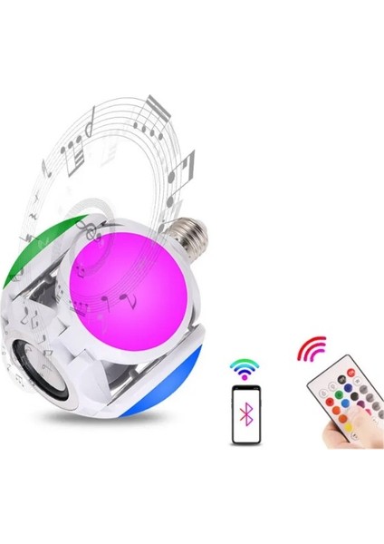 Bluetooth Hoparlör Müzik Çalar Kumandalı Ayarlanabilir Rgb (Renkli) LED Futbol Ampulü Lambası fiyatları