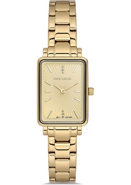 DK.1.AG1381.08 Dikdörtgen Kadran Çelik Kordon Çelik Kasa 3 Atm Suya Dayanıklı Altın Renk Kadın Kol Saati