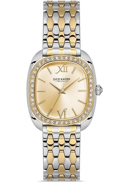 DK.1.AG1380.05 Taşlı Tasarım Çelik Kordon Çelik Kasa 5 Atm Suya Dayanıklı Metalik-Altın Renk Kadın Kol Saati