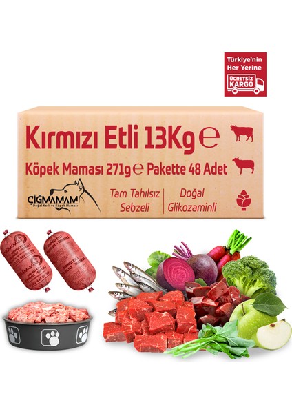 Kırmızı Etli Tahılsız Köpek Barf Maması 13 Kg 271 Gr