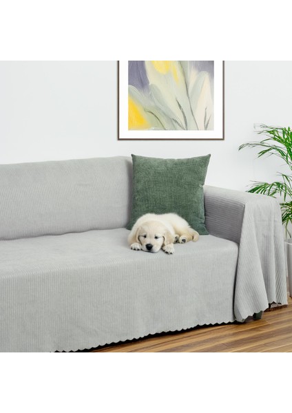 Mikrofiber Şönil Fitilli Minimalist Koltuk Örtüsü -175 x 350 cm x large, Çift Taraflı, Kaymaz, Terletmez A.gri