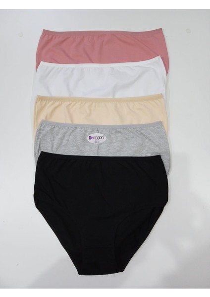 Kadın Likralı Yüksek Bel Penye Külot Karışık Paket 5'li