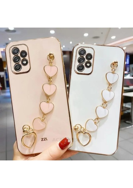 Samsung Galaxy A52 Uyumlu Parlak Gold Kalpli Zincirli Kamera Korumalı Kılıf fiyatları