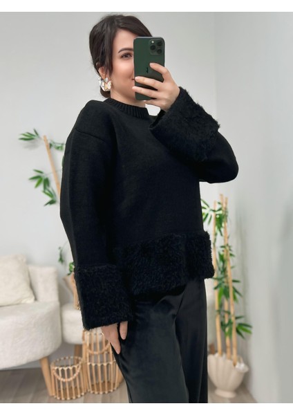 Siyah Dokulu Geçiş Detaylı Belis Kazak indirimleri