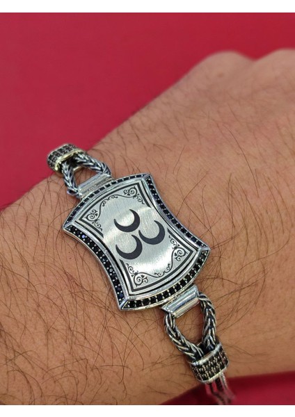 925 Ayar Gümüş Üç Hilalli El Yapımı Hasır Bileklik, Üç Hilal Erkek Bileklik modelleri