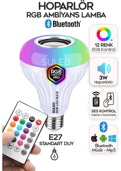 Kumandalı Ayarlanabilir Rgb Bluetooth Hoparlör LED Ampul Lamba Müzik Çalar