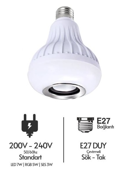 Kumandalı Ayarlanabilir Rgb Bluetooth Hoparlör LED Ampul Lamba Müzik Çalar