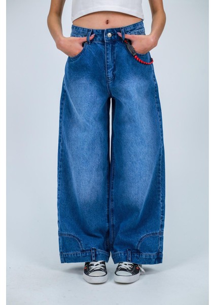 Flip Up Detail Baggy Yıkamalı Pantolon