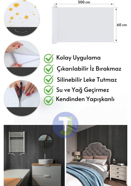 Kendinden Yapışkanlı Dokulu Balıksırtı Desen Premium Mutfak Duvar Dolap Kaplama 60 cm x 500 cm