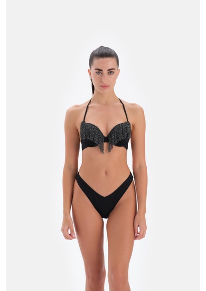 Püskül Detaylı Dolgulu Bikini Takımı Siyah 3332BK