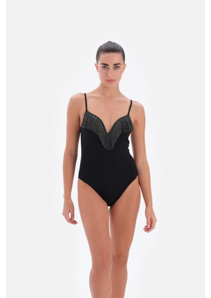 Püskül Detaylı Kaplı Mayo Siyah 3334MY