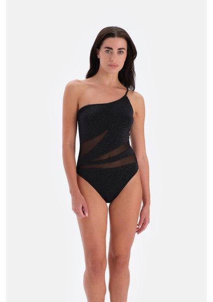 Transparan Detaylı Tek Omuz Mayo Siyah 3023MY