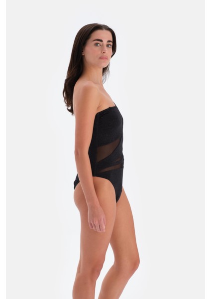 Transparan Detaylı Tek Omuz Mayo Siyah 3023MY modelleri