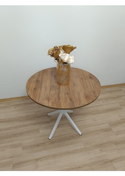 Evko Mobilya, Masa, Yuvarlak Masa, Ahşap Masa, Mutfak Yemek Masası, Balkon Masası, Metal Ayaklı Masa, 80 cm