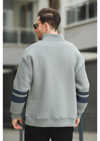 Babar Üç Iplik Şardonlu Nakışlı Fermuarlı Dik Yaka Oversize Erkek Sweatshirt fırsatları