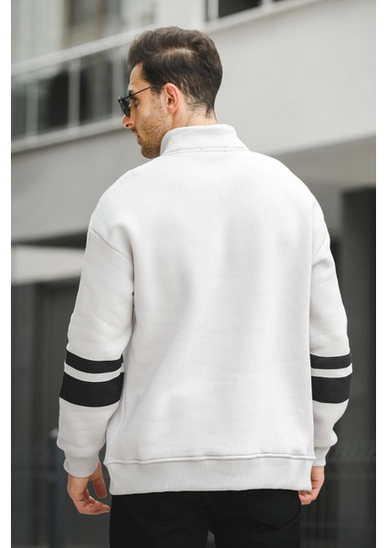 Babar Üç Iplik Şardonlu Nakışlı Fermuarlı Dik Yaka Oversize Erkek Sweatshirt fırsatları