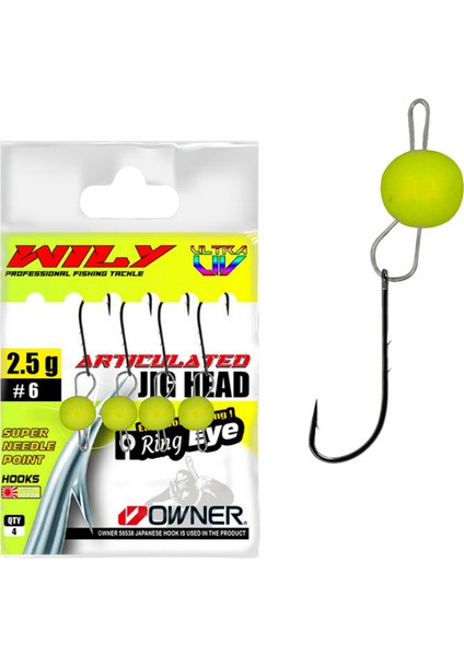 Jig Head Mafsallı Owner Iğneli - Limon Uv