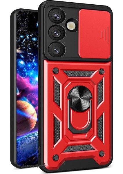 Samsung Galaxy S25 Kılıf Kamera Korumalı Sürgülü Yüzüklü Standlı Armor Tank Kapak