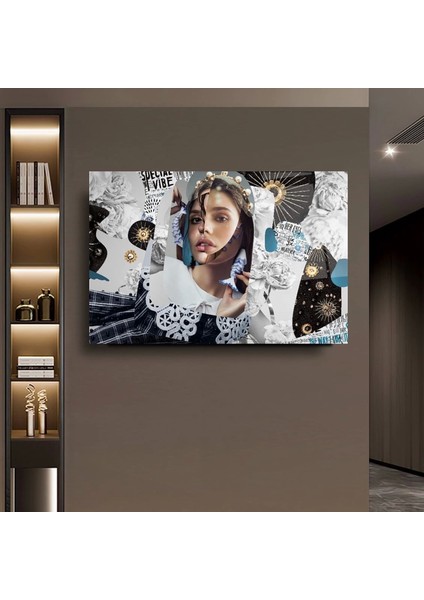 Etrafı Motiflerle Çevrili Kız Sanatsal Cam Tablo