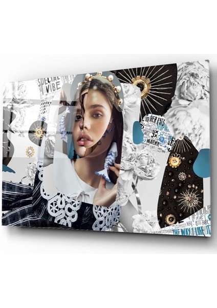 Etrafı Motiflerle Çevrili Kız Sanatsal Cam Tablo fiyatları