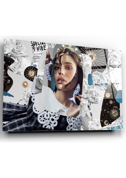 Etrafı Motiflerle Çevrili Kız Sanatsal Cam Tablo fırsatları
