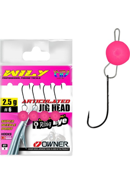 Jig Head Mafsallı Owner Iğneli - Pembe Uv