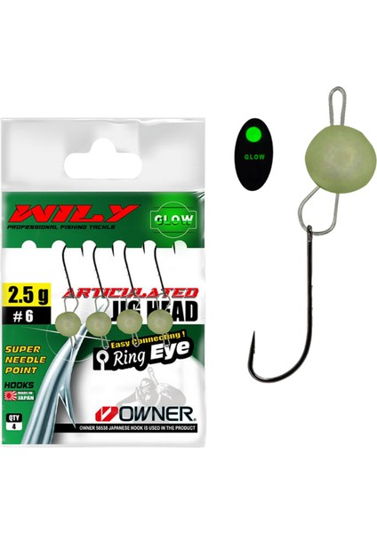 Jig Head Mafsallı Owner Iğneli - Glow