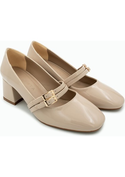 Betina Kalın Topuklu Çift Toka Detaylı Kalın Topuklu Kadın Topuklu Ayakkabı