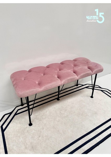 Metal Ayaklı Babyface Puf & Bench Pudra Pembe Bench