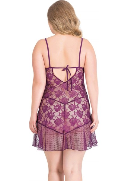 Büyük Beden Mor Kısa Tül Gecelik fiyatları