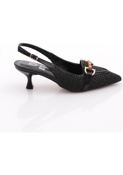 5850 Kadin Aksesuarli Sivri Burun Topuklu Ayakkabi