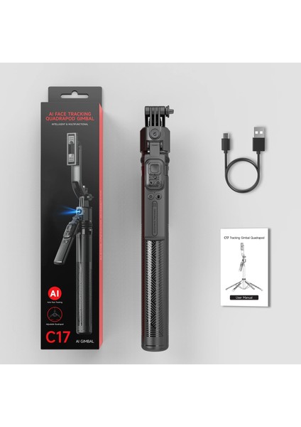 Trima C17 1.63M C17 Selfie Çubuğu Tripod Telefon Standı Aı Takip 360° Otomatik Döndürme Çekim