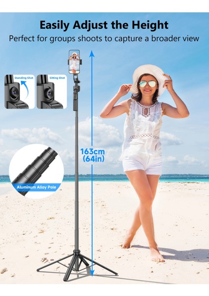 Trima C17 1.63M C17 Selfie Çubuğu Tripod Telefon Standı Aı Takip 360° Otomatik Döndürme Çekim