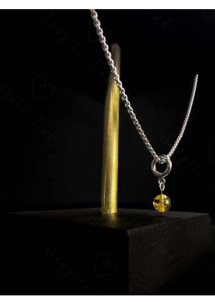 Kehribar Doğal Taşlı Çelik Zincir Çocuk Kolye | 777 Serisi