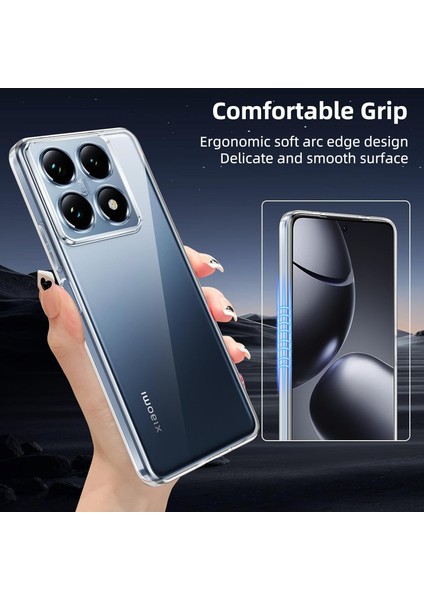 Xiaomi Mi 14T Kılıf Kamera Çıkıntılı Yumuşak Şeffaf Silikon + 9h Ekran Koruyucu Cam Set 2in1