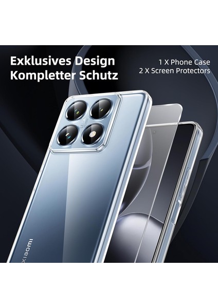 Xiaomi Mi 14T Kılıf Kamera Çıkıntılı Yumuşak Şeffaf Silikon + 9h Ekran Koruyucu Cam Set 2in1