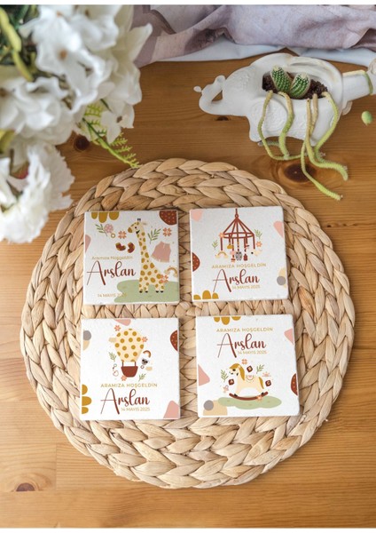 20 Adet Doğal Taş Kişiye Özel Hoş Geldin Bebek Hediyelik Bardak Altlığı (10X10 Cm) fiyatları