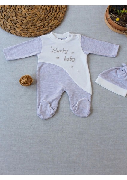 0-3 3-6 Ay Lucky Baby Nakışlı Es Çizgi Boy Şapkalı Erkek Bebek Tulumu