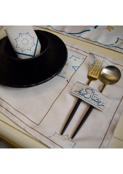 Ramazana Özel Kumaş yıldız çiçeği Sofra Seti Arapça Kaligrafili fiyatları