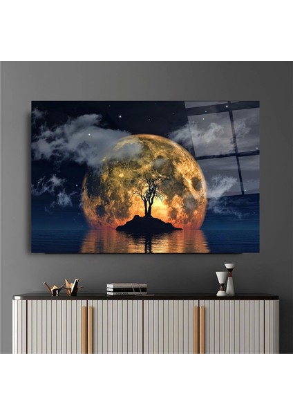 Manzara Gece Kuru Ağaç Cam Tablo
