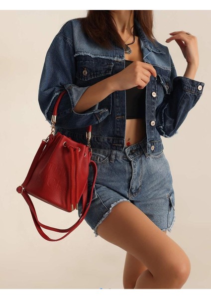 Buket Model Büzgülü Kırmızı Çanta